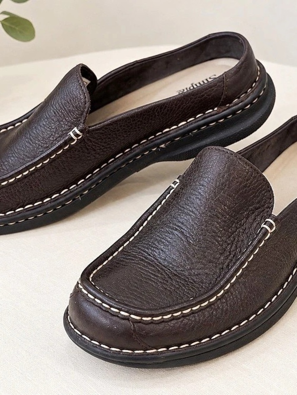 Simple Shoes Womens 8 Brown Leather Mules Slip On Clogs Loafers Vintage Y2K 9856